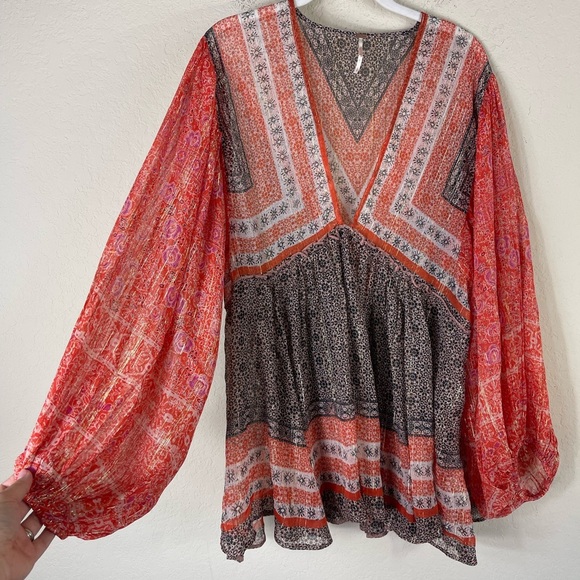 Free People Aliyah Printed Tunic Top Long Sleeve Size Large - Picture 3 of 9